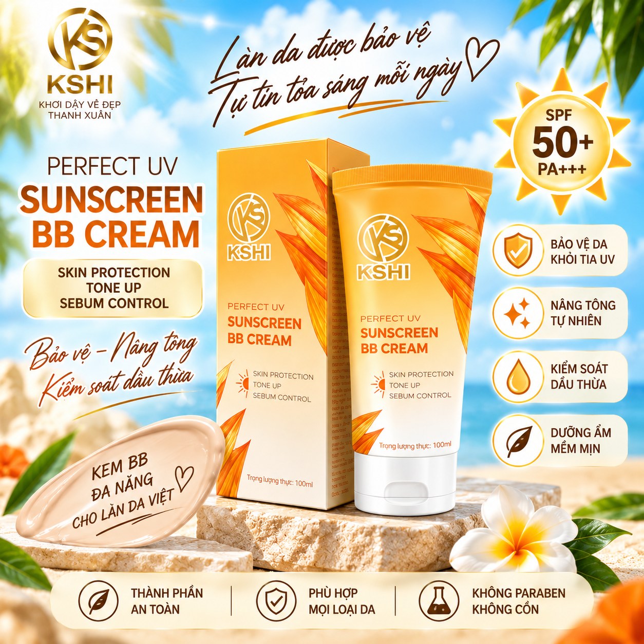 Kem Chống Nắng KSHI Perfect UV Sunscreen BB Cream (100ml) Màu Cam